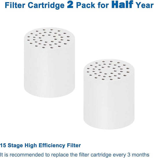 NearMoon 15 - Stage Replacement Cartridge Universal High Output Shower Filter with VC, Reduce Hard Water, Heavy Metal Impurity, Improve Skin & Hair, Fit Any Similar Filter (2 pack)