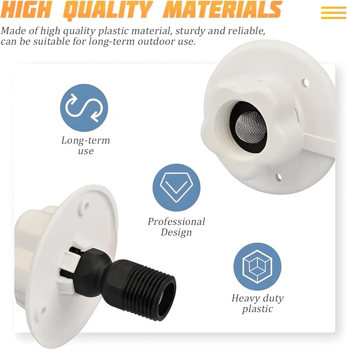 AICEL RV City Water Inlet, RV Water Inlet Connection with Check Valve, RV City Water Flange Inlet Replacement, Flusher Water Inlet Connector Car Accessories Parts for Camper Trailer RV (Black)