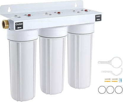 VEVOR RV Water Filter System, 5-Micron 3 Stage Premium RV Water Filtration System Replacement with Three Cartridges for RVs & Campers, Reduces Sediment, Chlorine, Certain Heavy Metals, Odors and More