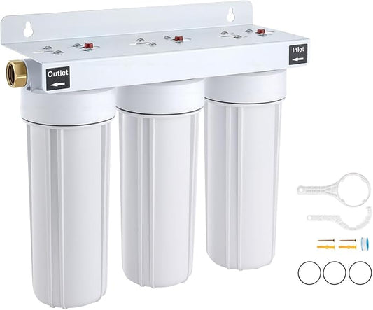 VEVOR RV Water Filter System, 5-Micron 3 Stage Premium RV Water Filtration System Replacement with Three Cartridges for RVs & Campers, Reduces Sediment, Chlorine, Certain Heavy Metals, Odors and More