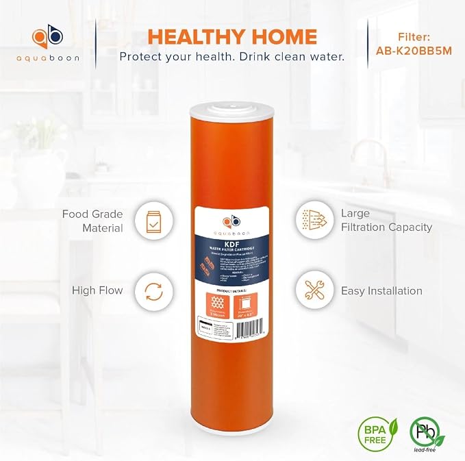 Aquaboon 5 Micron 20 x 4.5 Whole House Water Filter Replacement Cartridge KDF for 1-Stage Water Filtration System 6 Pack
