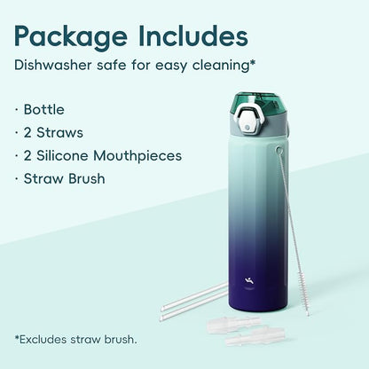Konokyo FLOWPLAY 22oz Locking Push-Button Water Bottle with Silicone Spout,Leak-Proof,18/8 Stainless Steel Double-Wall Vacuum Insulated for Sports and Travel,BPA-Free,Ocean Dream