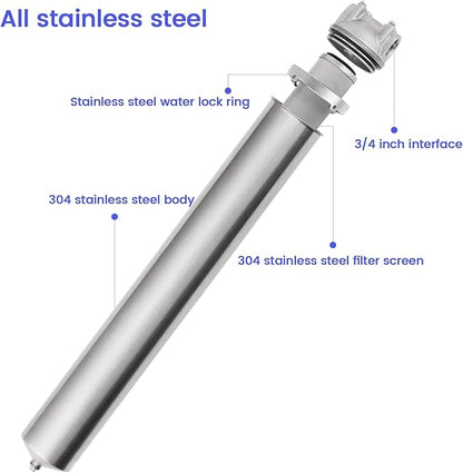 Amwater NSF/ANSI 42 Stainless Steel Whole House Water Filter Housing, 20" x 2.5" Sediment Water Filter System for Heavy Duty, Well & City Water, 3/4" NPT Port, Drain Valve Style C(Square Head)