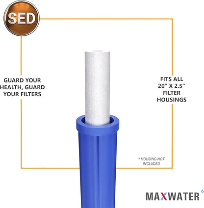 Max Water 5 Micron 20 x 2.5 Sediment Water Filter Replacement Melt-Blown Polypropylene Cartridge for Whole House Filter System, 12 Pack