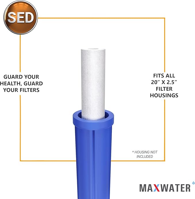 Max Water Slim Blue 1 Micron 20 inch x 2.5 inch Whole House Melt-Blown Polypropylene Sediment Water Filter Replacement Cartridge (Pack of 2)
