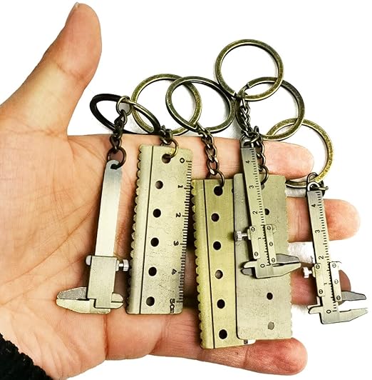 Mini Keychain, 6-Pack Zinc Alloy Pocket-Sized Measuring Tool with 3D Movable Key Chain Precision Miniature Pocket Vernier Caliper Keyring