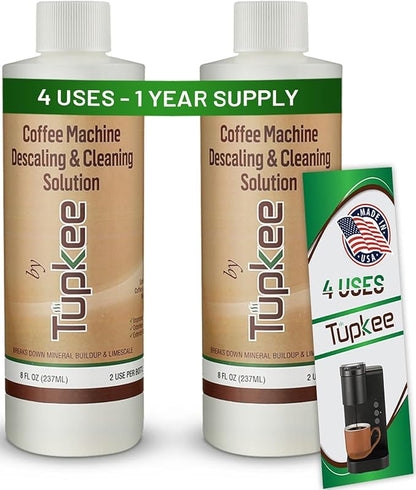 Tupkee Descaler (2 Pack, 2 Uses Per Bottle) - Made in the USA - Universal Descaling Solution for Keurig, Nespresso, Delonghi and All Single Use Coffee and Espresso Machines