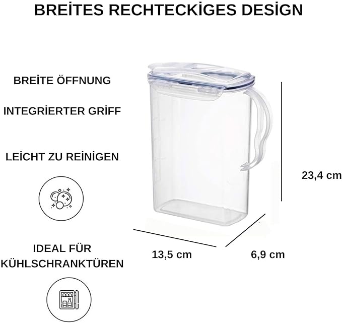LocknLock Aqua Fridge Door Water Jug | Clear Pitcher | BPA Free Plastic Pitcher with Lid | 2 Quart Pitcher with Lid for Water, Juice, Tea & More Beverages, Clear