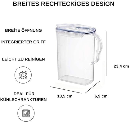 LocknLock Aqua Fridge Door Water Jug | Clear Pitcher | BPA Free Plastic Pitcher with Lid | 2 Quart Pitcher with Lid for Water, Juice, Tea & More Beverages, Clear