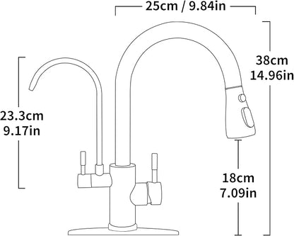 Black Kitchen Faucets with Water Filter and Pull Down Sprayer,Kitchen Sink Faucet,Two Handle Kitchen Sink Faucet with Pull Down Sprayer for 3 Function,Kitchen Faucets Without Water Filtration Device