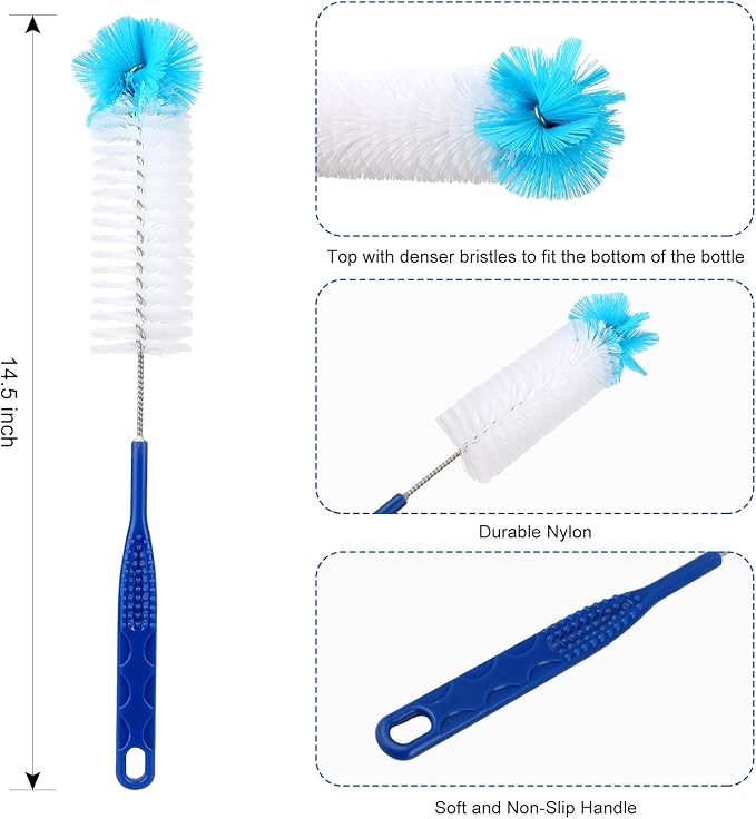 12pcs Glass Tube Pipe Cleaners Brush Kit, 14.5 inch Long Nylon Straw Brush for Glass Funnel and Bottle, 8.2 inch Different Diameters Brush, 35 inch Flexible Double Ended Hose Brush