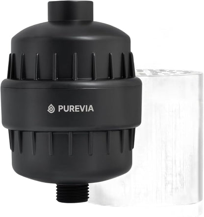 PUREVIA Shower Filter for Hard Water – Helps Reduce Chlorine & Common Water Impurities | High Pressure Water Filter | Universal Fit | Replaceable Cartridge | Easy 2-Minute Installation | Matte Black