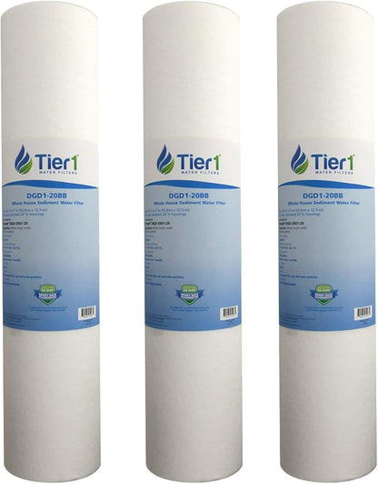Tier1 1 Micron 20x4.5 Water Filter | Spun Wound Polypropylene Whole House Cartridge | Replacement for Pentek DGD-2501-20, 155360-43, P1-20BB | Sediment & Rust Filtration | 4.5 x 20 Water Filter (3pk)