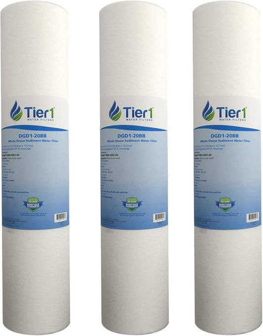 Tier1 1 Micron 20x4.5 Water Filter | Spun Wound Polypropylene Whole House Cartridge | Replacement for Pentek DGD-2501-20, 155360-43, P1-20BB | Sediment & Rust Filtration | 4.5 x 20 Water Filter (3pk)