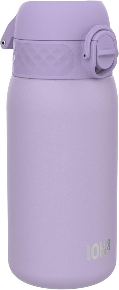 ION8 Insulated Steel Water Bottle, 320 ml/11 oz, Leak Proof, Easy to Open, Secure Lock, Dishwasher Safe, Carry Handle, Hygienic Flip Cover, Scratch Resistant, Durable Stainless Steel, Light Purple