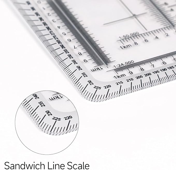CYA MP-8 Square Military Map Coordinate Scale Protractor - 7x7cm UTM Tool | Square 7x7cm UTM map protractor for 1:24k, 1:25k & 1:50k scales. Features degree compass rose & white edge for navigation.