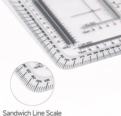 CYA MP-8 Square Military Map Coordinate Scale Protractor - 7x7cm UTM Tool | Square 7x7cm UTM map protractor for 1:24k, 1:25k & 1:50k scales. Features degree compass rose & white edge for navigation.