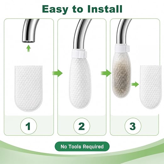 Faucet Filter Cotton Bags - Fits Spouts 1.1" & Under, Traps Limescale, Rust & Sediment, High Density Splash-Proof Universal Faucet Filter for Kitchen Sink Bathroom, 100PCS & 20 Fixed Straps