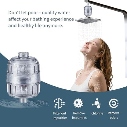 Shower Head Filter, 15-Stage Filtration System, Removes Chlorine & Heavy Metals, Softens Water for Smoother Skin & Hair, Universal Fit for All Shower Types (White) (LX-GLQ-001, Filter, GLQ001)