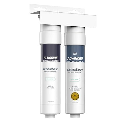 Dual Stage Inline Water Filter, Up to 95% Fluoride Removal, John Guest Fittings, Removes PFAS, Lead & Chlorine, Keeps Essential Minerals, WQA Certified, US Made