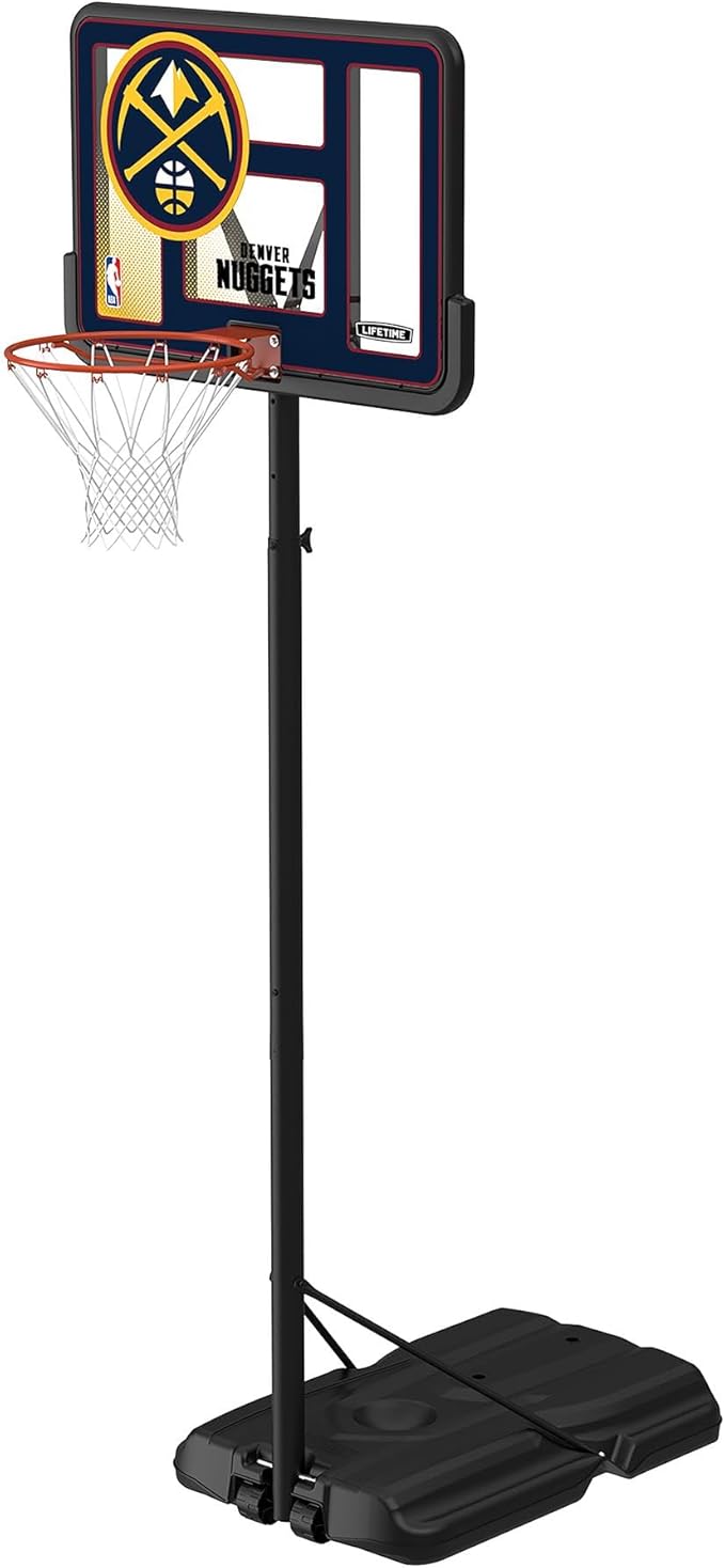 Lifetime NBA Denver Nuggets Portable Basketball Hoop, Adjustable Height 7.5-10 Ft, 44 Inch Shatterproof Fusion Backboard, Base with Wheels