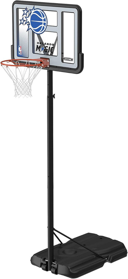Lifetime NBA Orlando Magic Portable Basketball Hoop, Adjustable Height 7.5-10 Ft, 44 Inch Shatterproof Fusion Backboard, Base with Wheels