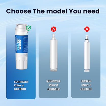 GOLDEN ICEPURE RWF0900A Refrigerator Water Filter, Replacement for MAYTAG UKF8001, Whirlpool Filter 4 EveryDrop EDR4RXD1, Mfi2570fez Msd2651heb, 4396395, 469006, 3PACK