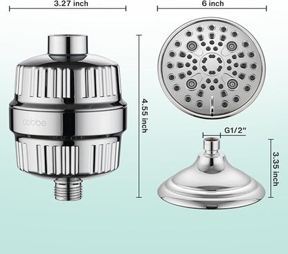 Cobbe 6-Setting High Pressure Filtered Shower Head Combo, Detachable Rain Shower Head with 20 Stage Shower Head Filter for Hard Water - Remove Chlorine and Harmful Substances, Chrome