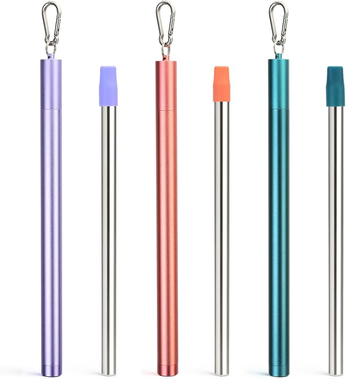Sursip Stainless Steel Water Filter Straws | 3 Pack Reusable Personal Water Purifier, Outdoor Emergency Survival Gear for Camping Hiking Backpacking