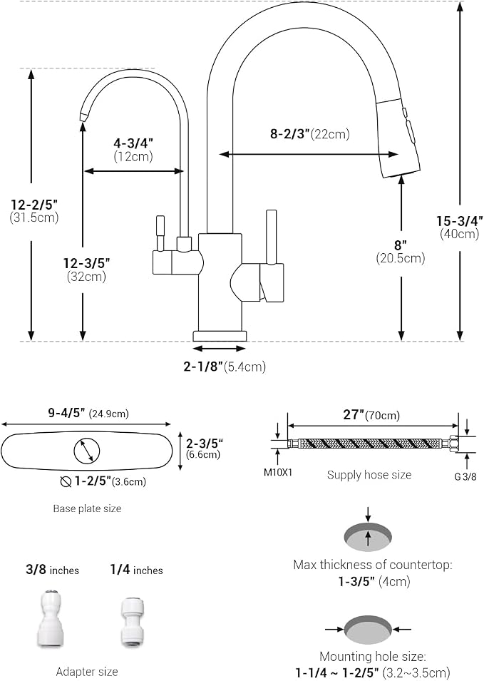 DAYONE Kitchen Faucet with Pull Down Spayer and Water Filter, 3 in 1 Sink Faucet with Drinking Water, 3-Way Kitchen Faucet with Purfied Water Faucet, Cold and Hot Mixer Filter Tap, Brushed Nickel
