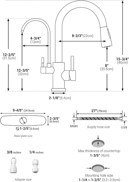 DAYONE Kitchen Faucet with Pull Down Spayer and Water Filter, 3 in 1 Sink Faucet with Drinking Water, 3-Way Kitchen Faucet with Purfied Water Faucet, Cold and Hot Mixer Filter Tap, Brushed Nickel