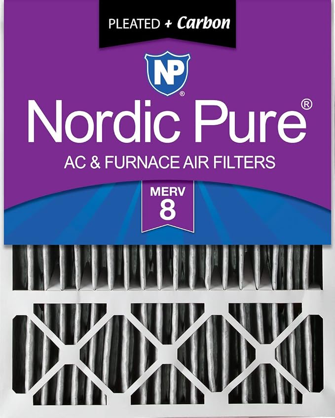 Nordic Pure 20x25x5 Pleated MERV 8 Plus Carbon Air Filter 1 Pack | Actual Size: 19 7/8 x 24 7/8 x 4 3/8 Honeywell Replacement Made in USA, Standard HVAC & Furnace Filtration