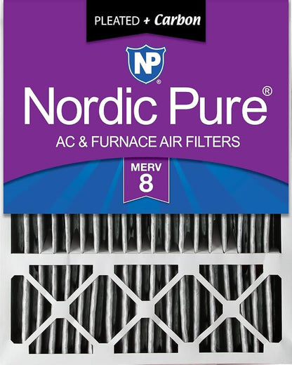Nordic Pure 20x25x5 Pleated MERV 8 Plus Carbon Air Filter 1 Pack | Actual Size: 19 7/8 x 24 7/8 x 4 3/8 Honeywell Replacement Made in USA, Standard HVAC & Furnace Filtration