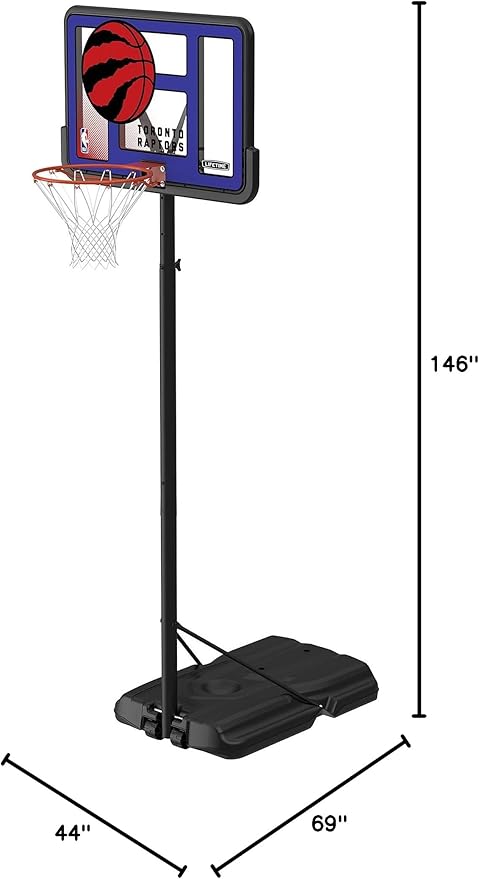 Lifetime NBA Toronto Raptors Portable Basketball Hoop, Adjustable Height 7.5-10 Ft, 44 Inch Shatterproof Fusion Backboard, Base with Wheels