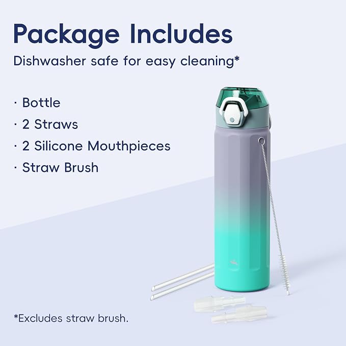 Konokyo FLOWPLAY 25oz Locking Push-Button Water Bottle with Silicone Spout,Leak-Proof,18/8 Stainless Steel Double-Wall Vacuum Insulated for Sports and Travel,BPA-Free,Oasis