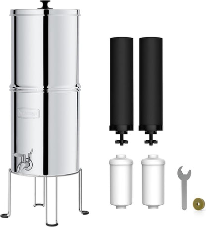 Waterdrop TK-A-FS Gravity Water Filter System, NSF/ANSI 42&372 Standard, Reduces Fluoride and Chlorine, Stainless-Steel Water System with 4 Filters and Metal Spigot for Home, 2.25G