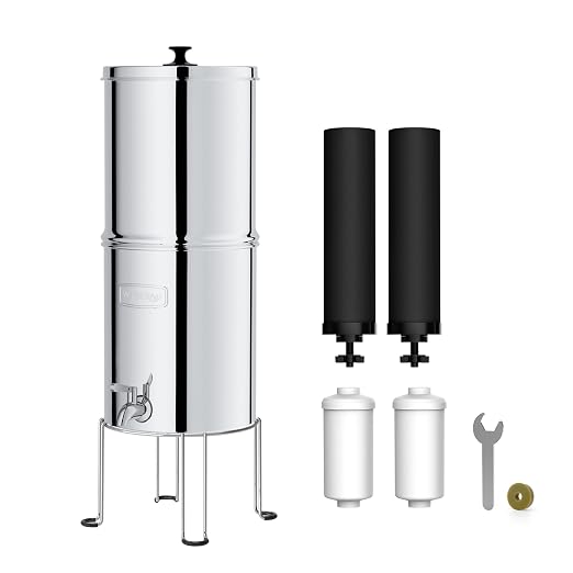 Waterdrop TK-A-FS Gravity Water Filter System, NSF/ANSI 42&372 Standard | Reduces Fluoride and Chlorine, Stainless-Steel Water System with 4 Filters and Metal Spigot for Home, 2.25G