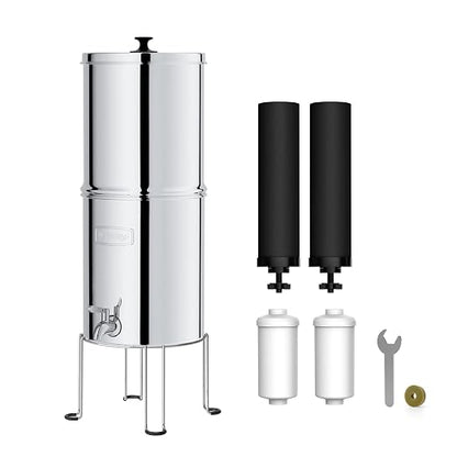 Waterdrop TK-A-FS Gravity Water Filter System, NSF/ANSI 42&372 Standard | Reduces Fluoride and Chlorine, Stainless-Steel Water System with 4 Filters and Metal Spigot for Home, 2.25G