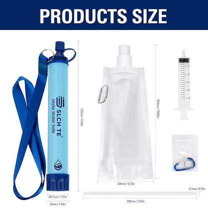 Portable Water Filter Straw Kit, 0.01 Mmicron Reusable Water Filtration, 5-in-1 Survival Gear for Camping, Hiking, Emergency, 1 Pack