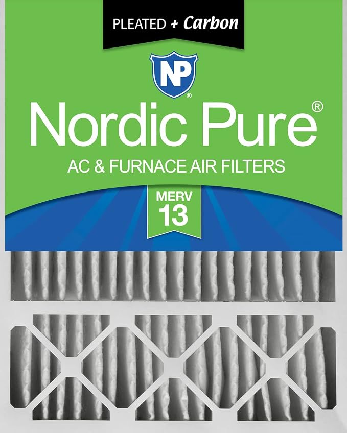 Nordic Pure 20x25x5 Pleated MERV 13 Plus Carbon Air Filter 1 Pack | Actual Size: 19 7/8 x 24 7/8 x 4 3/8 Honeywell Replacement Made in USA, Advanced HVAC Furnace Filtration & Odor Control