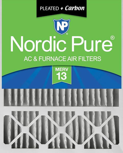 Nordic Pure 20x25x5 Pleated MERV 13 Plus Carbon Air Filter 1 Pack | Actual Size: 19 7/8 x 24 7/8 x 4 3/8 Honeywell Replacement Made in USA, Advanced HVAC Furnace Filtration & Odor Control