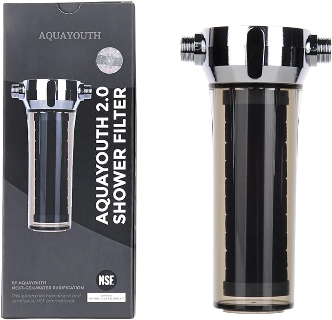 AQUAYOUTH 2.0 Carbon Shower Head Filter System | Removes Chlorine, Heavy Metals, And More | Great For Dry Skin/ Hair, And More | NSF Certified