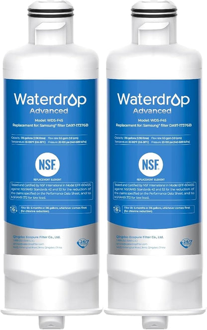 Waterdrop WDS-F45 Water Filter Replacement for Samsung® DA97-17376B, 2 Pack | NSF 53&42 Certified, Replacement for Samsung® HAF-QIN/EXP, DA97-08006C, RF28R7351SG, RF23M8570SR