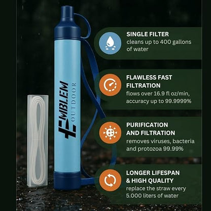Portable Water Filter Straw for Emergencies and Survival. Emergency Water Filtration to Purify Water When Camping, Hiking, or During a Disaster. Personal Water Filter and Purifier for Travel (2 Pack)