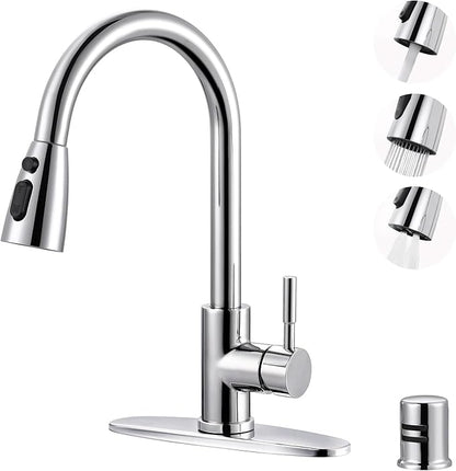 Kitchen Faucet with Air Gap: WOWOW Stainless Steel Kitchen Sink Faucet and Dishwasher Air Gap Kits for Kitchen Sink 2 or 4 Hole, Polished Chrome Kitchen Faucet Combo with Sprayer