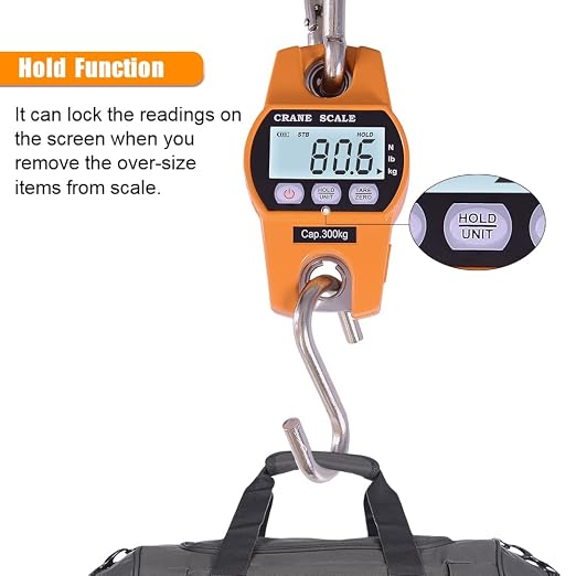 Fuzion Hanging Scale 660LB - Heavy Duty Crane Scale with Aluminum Body | Stainless Steel Hook, Hold/Tare Function, Large Display, Digital Hanging Scales for Weighing Animals, Hays, Fish, Luggage