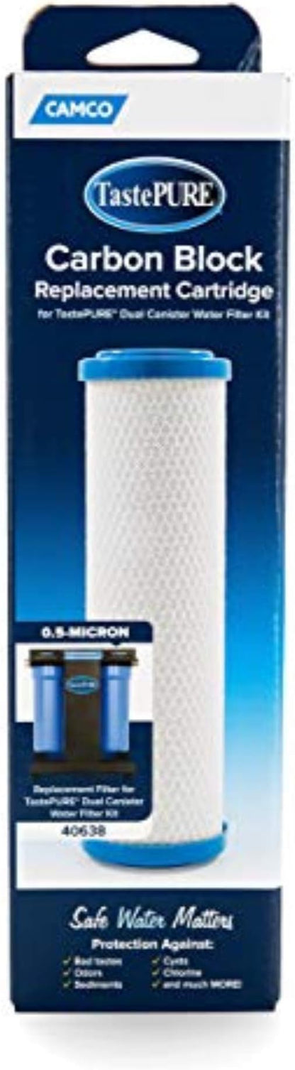 Camco Evo X2 0.5-Micron Carbon Block RV Water Filter Replacement Cartridge - Compatible with Evo X2 & Evo X3 Premium RV Water Filter Kits - Removes Sediment & Particles & Reduces Chlorine (40638)