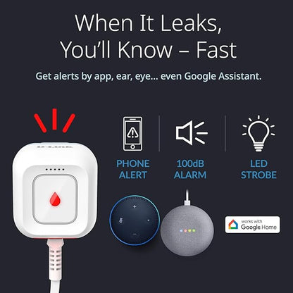 D-Link Next-Gen WiFi Water Leak Detector Starter Kit with 2 sensors—Loud 100 dB Sound Alarm—App Alert—LED Strobe Light—No Hub Required—Works with Google—1000ft Ultra-Long Range—Expandable (SW-A11KT)