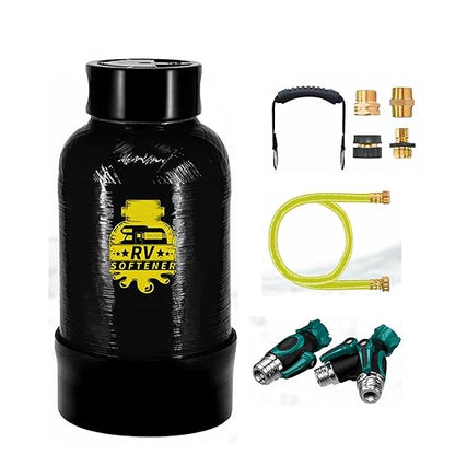 Filterelated RV Water Softener -16000 Grain Portable Water Softener with 3/4 "Brass Fitting and Custom Hose, Softened Hard Water Filter System for RV,Boats,Mobile Car Washes,Pressure Washes