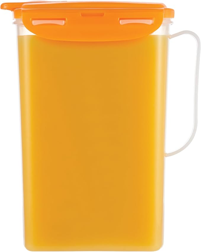 LocknLock Aqua Fridge Door Water Jug | Clear Pitcher | BPA Free Plastic Pitcher with Lid | 2 Quart Pitcher with Lid for Water, Juice, Tea & More Beverages, Orange
